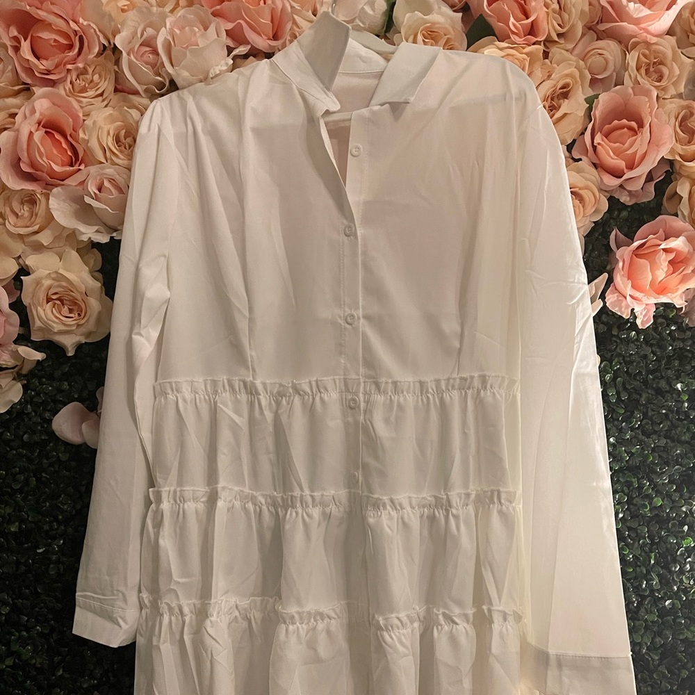 White button Front mini dress with Ruffled bottom